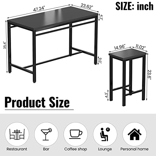4 Pieces Dining Table Set, Industrial Dining Table with Bench and Chairs, Table Set with Storage Rack