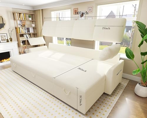112 Inch Pull Out Sofa Bed with Storage Chaise & 3 Seater, Oversized U Shape Sectional Couch with Pull Out Bed,