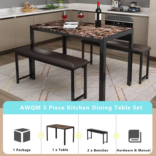 4 Pieces Dining Table Set, Industrial Dining Table with Bench and Chairs, Table Set with Storage Rack