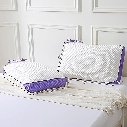 Adjustable Shredded Memory Foam Pillows Queen Size, Cooling Bed Pillows for Side Stomach & Back Sleepers, 2 Packs 20"x28"