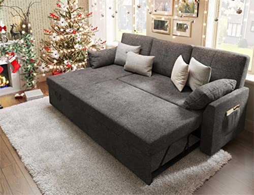 112 Inch Pull Out Sofa Bed with Storage Chaise & 3 Seater, Oversized U Shape Sectional Couch with Pull Out Bed,