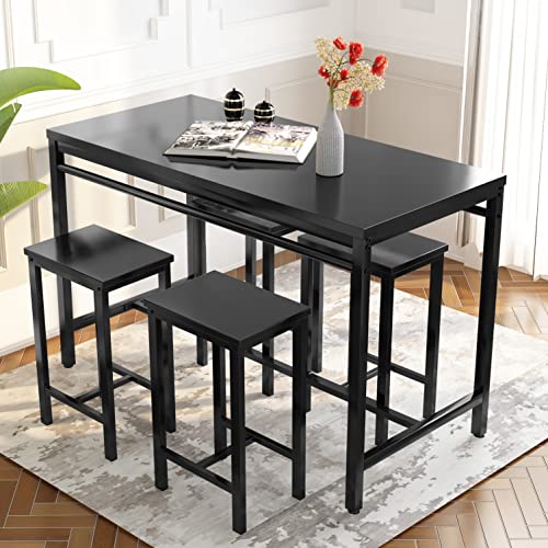 4 Pieces Dining Table Set, Industrial Dining Table with Bench and Chairs, Table Set with Storage Rack