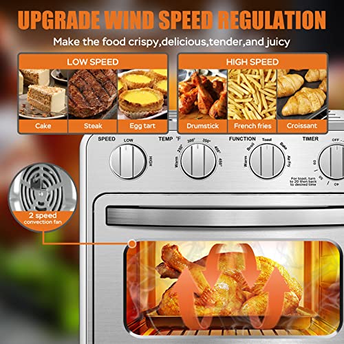 6 Slice 26QT Air Fryer Toaster Oven Combo, Air Fryer Oven,Roast, Bake, Broil, Reheat, Fry Oil-Free, , Stainless Steel,