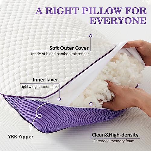 Adjustable Shredded Memory Foam Pillows Queen Size, Cooling Bed Pillows for Side Stomach & Back Sleepers, 2 Packs 20"x28"