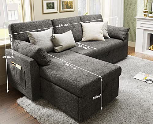 112 Inch Pull Out Sofa Bed with Storage Chaise & 3 Seater, Oversized U Shape Sectional Couch with Pull Out Bed,