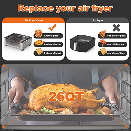 6 Slice 26QT Air Fryer Toaster Oven Combo, Air Fryer Oven,Roast, Bake, Broil, Reheat, Fry Oil-Free, , Stainless Steel,
