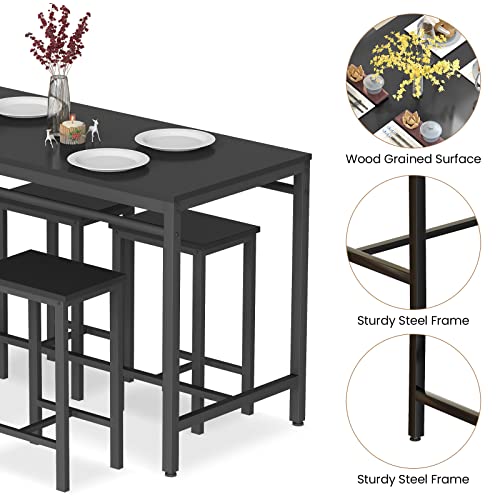 4 Pieces Dining Table Set, Industrial Dining Table with Bench and Chairs, Table Set with Storage Rack
