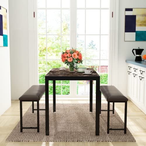 4 Pieces Dining Table Set, Industrial Dining Table with Bench and Chairs, Table Set with Storage Rack
