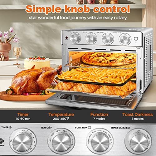 6 Slice 26QT Air Fryer Toaster Oven Combo, Air Fryer Oven,Roast, Bake, Broil, Reheat, Fry Oil-Free, , Stainless Steel,