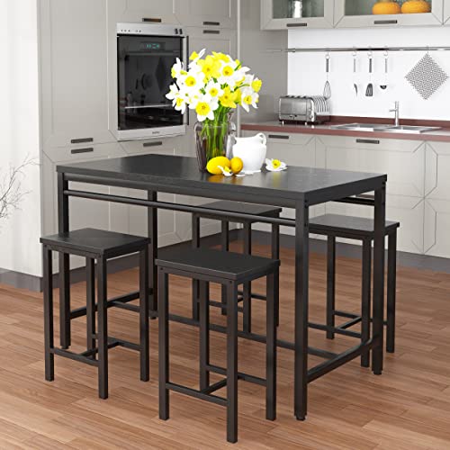 4 Pieces Dining Table Set, Industrial Dining Table with Bench and Chairs, Table Set with Storage Rack