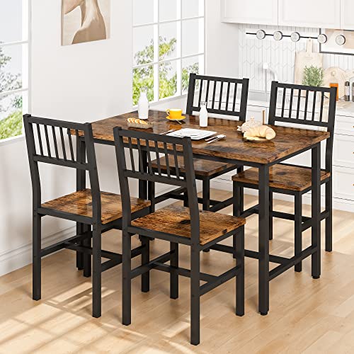 4 Pieces Dining Table Set, Industrial Dining Table with Bench and Chairs, Table Set with Storage Rack