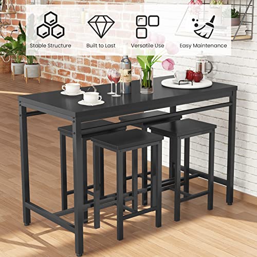 4 Pieces Dining Table Set, Industrial Dining Table with Bench and Chairs, Table Set with Storage Rack