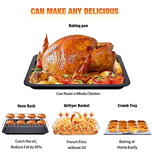 6 Slice 26QT Air Fryer Toaster Oven Combo, Air Fryer Oven,Roast, Bake, Broil, Reheat, Fry Oil-Free, , Stainless Steel,