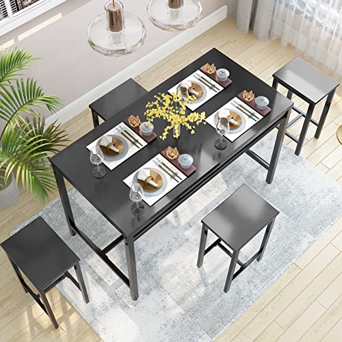 4 Pieces Dining Table Set, Industrial Dining Table with Bench and Chairs, Table Set with Storage Rack