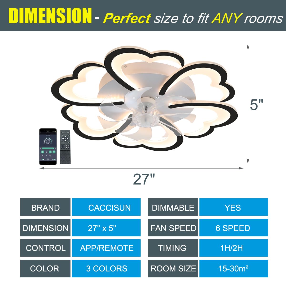 CACCISUN 27" Smart Ceiling Fan with Lights and Remote