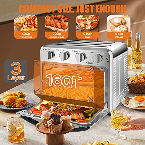 6 Slice 26QT Air Fryer Toaster Oven Combo, Air Fryer Oven,Roast, Bake, Broil, Reheat, Fry Oil-Free, , Stainless Steel,