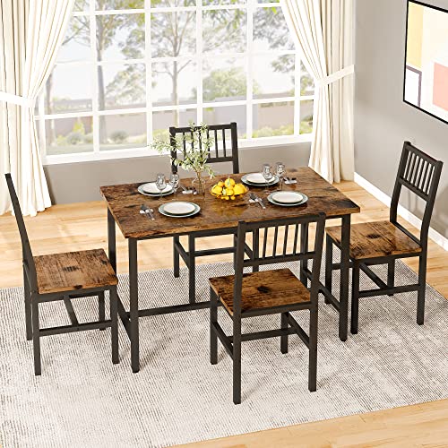 4 Pieces Dining Table Set, Industrial Dining Table with Bench and Chairs, Table Set with Storage Rack