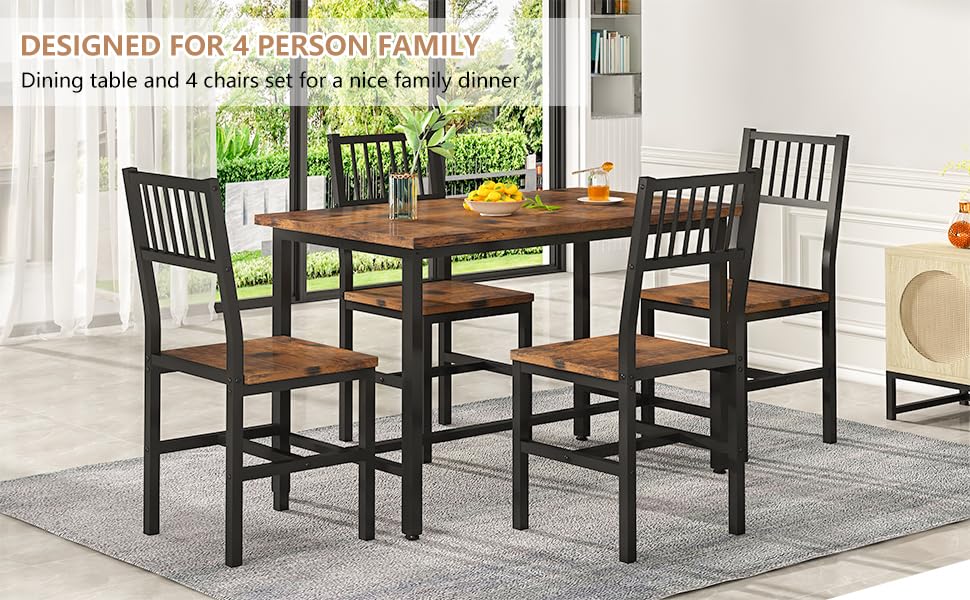 4 Pieces Dining Table Set, Industrial Dining Table with Bench and Chairs, Table Set with Storage Rack