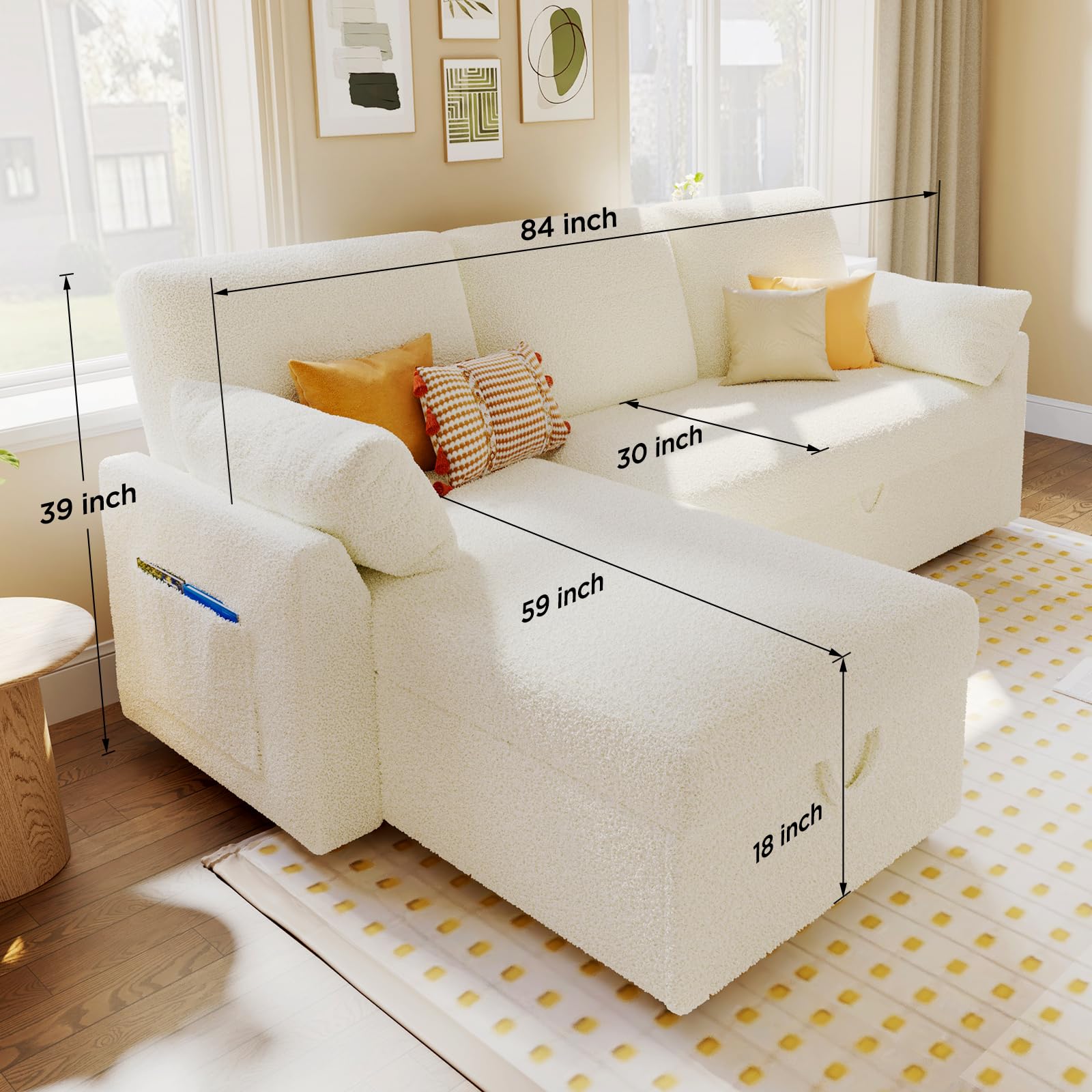 112 Inch Pull Out Sofa Bed with Storage Chaise & 3 Seater, Oversized U Shape Sectional Couch with Pull Out Bed,