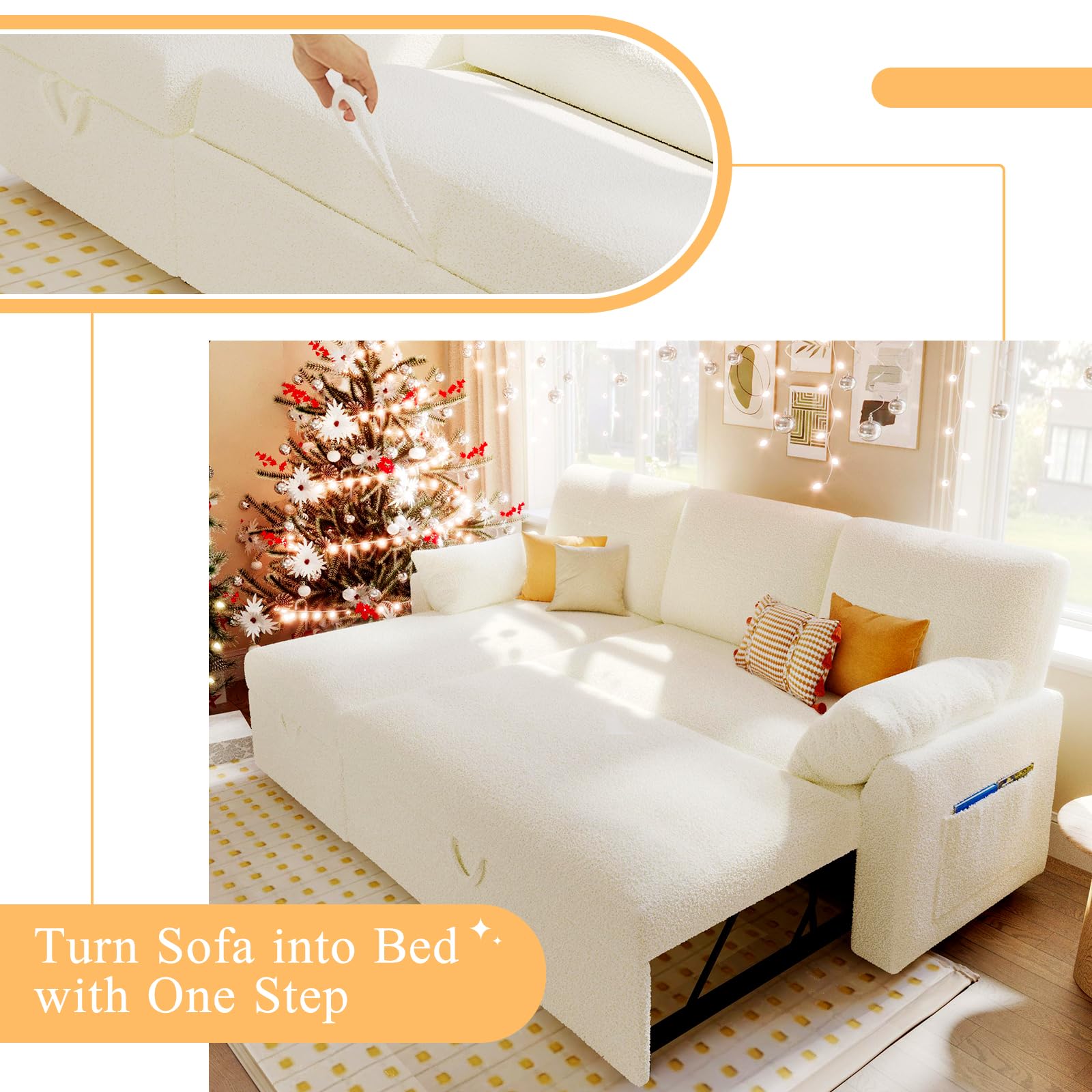 112 Inch Pull Out Sofa Bed with Storage Chaise & 3 Seater, Oversized U Shape Sectional Couch with Pull Out Bed,