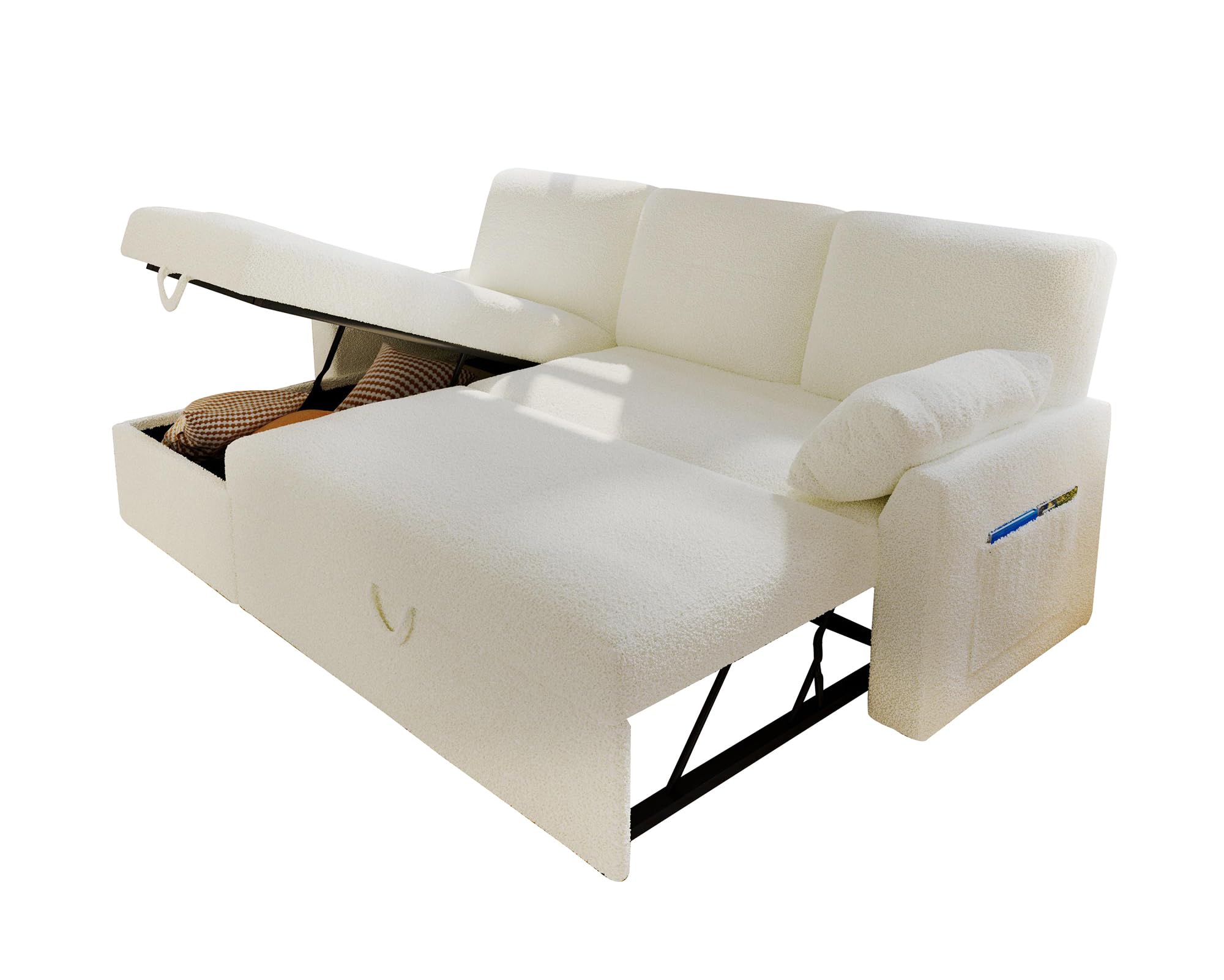 112 Inch Pull Out Sofa Bed with Storage Chaise & 3 Seater, Oversized U Shape Sectional Couch with Pull Out Bed,