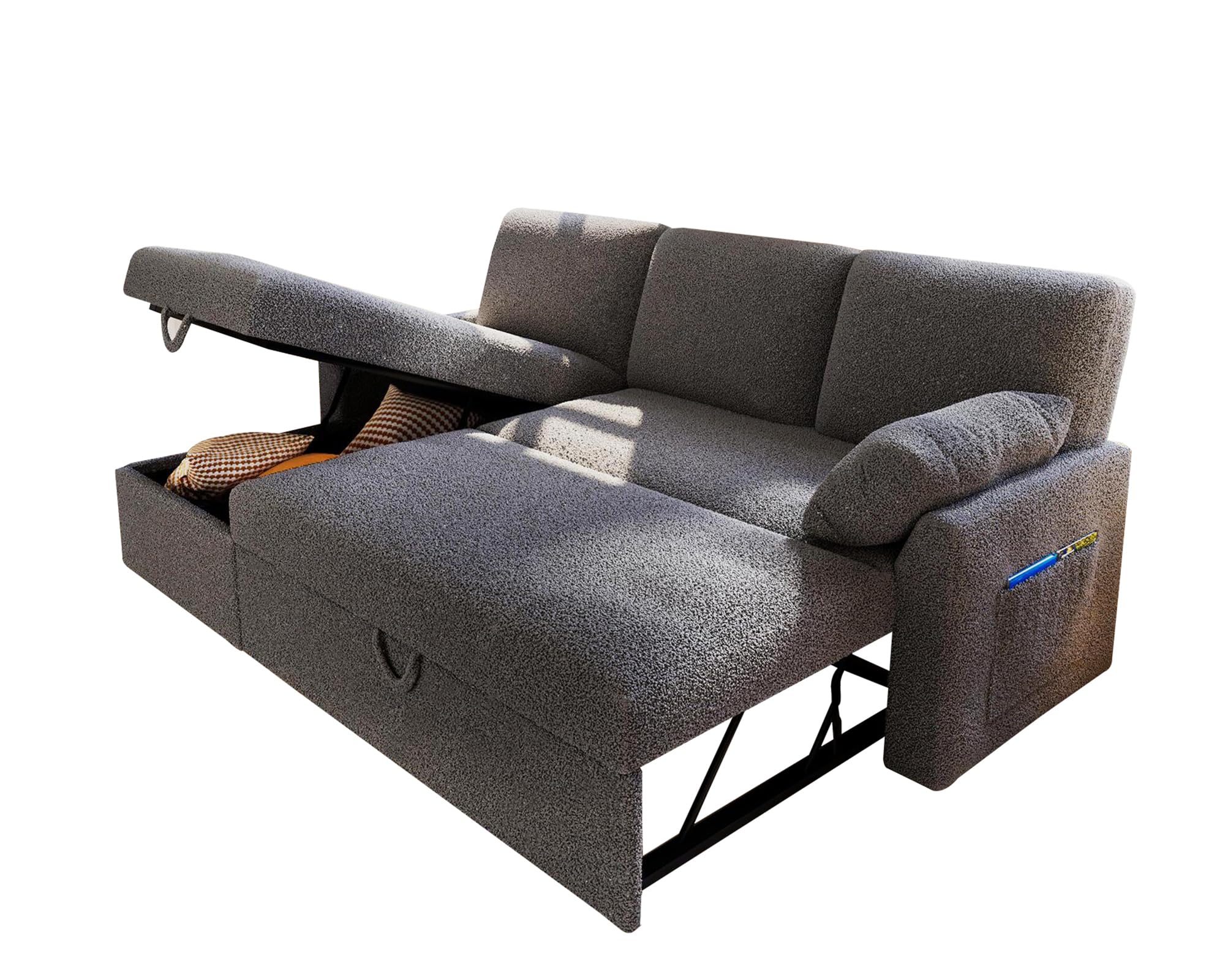 112 Inch Pull Out Sofa Bed with Storage Chaise & 3 Seater, Oversized U Shape Sectional Couch with Pull Out Bed,