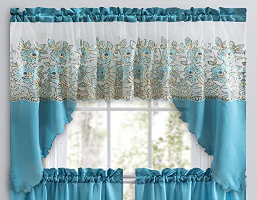 3 Piece Embroidered Window Curtain Set. Kitchen, Living Room or Bathroom Curtains