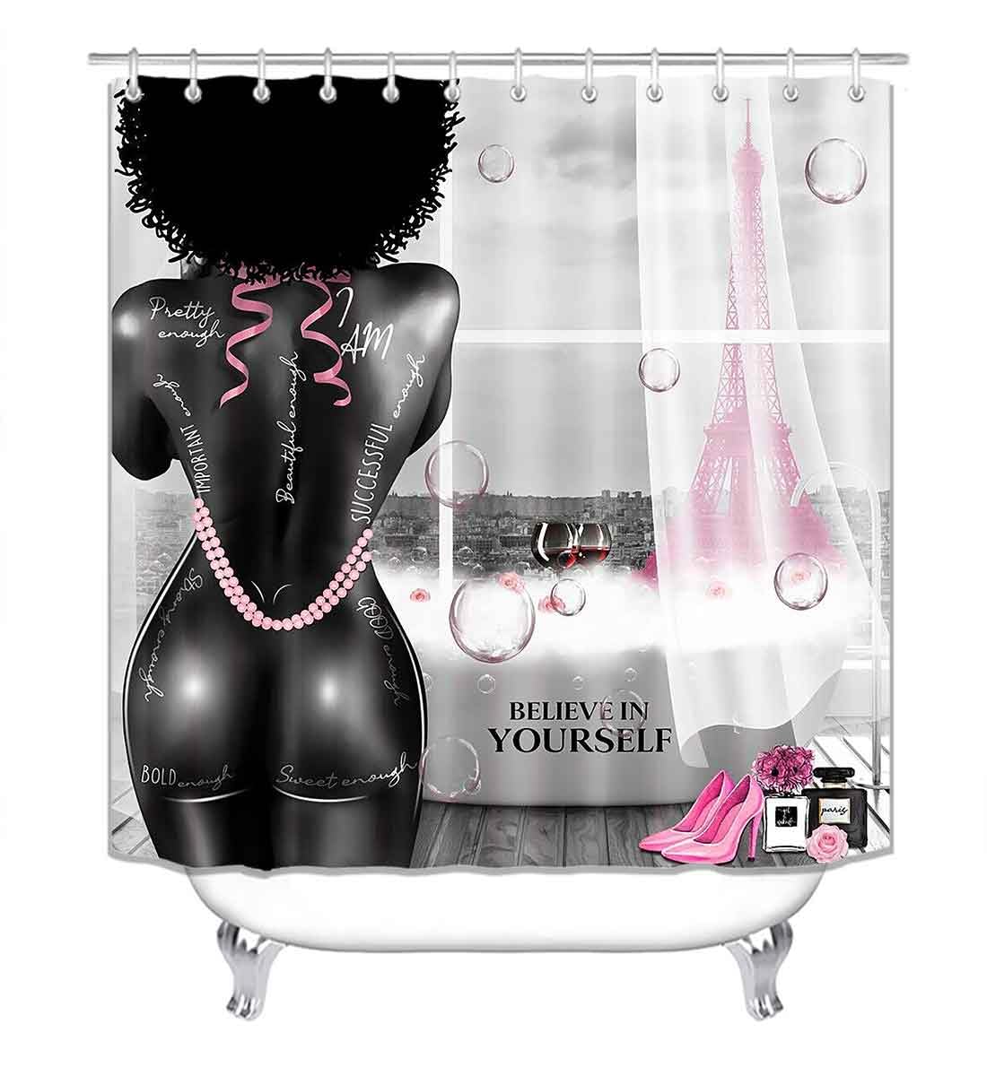 4PCS Sexy Black Girl Magic Shower Curtain Set,