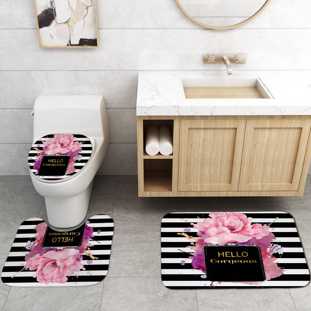 4PCS Sexy Black Girl Magic Shower Curtain Set,