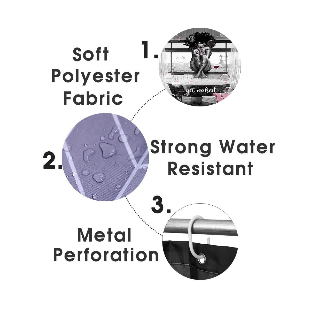 4PCS Sexy Black Girl Magic Shower Curtain Set,