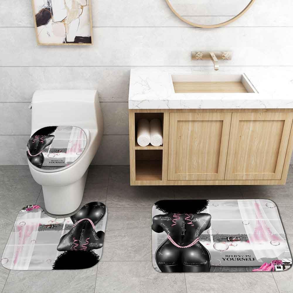 4PCS Sexy Black Girl Magic Shower Curtain Set,