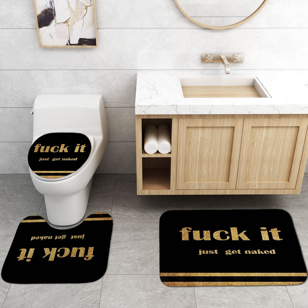 4PCS Sexy Black Girl Magic Shower Curtain Set,