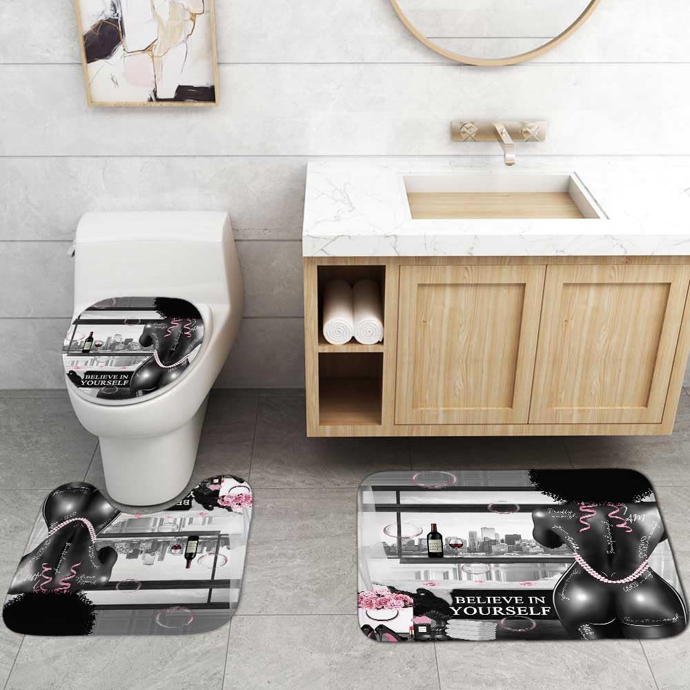 4PCS Sexy Black Girl Magic Shower Curtain Set,