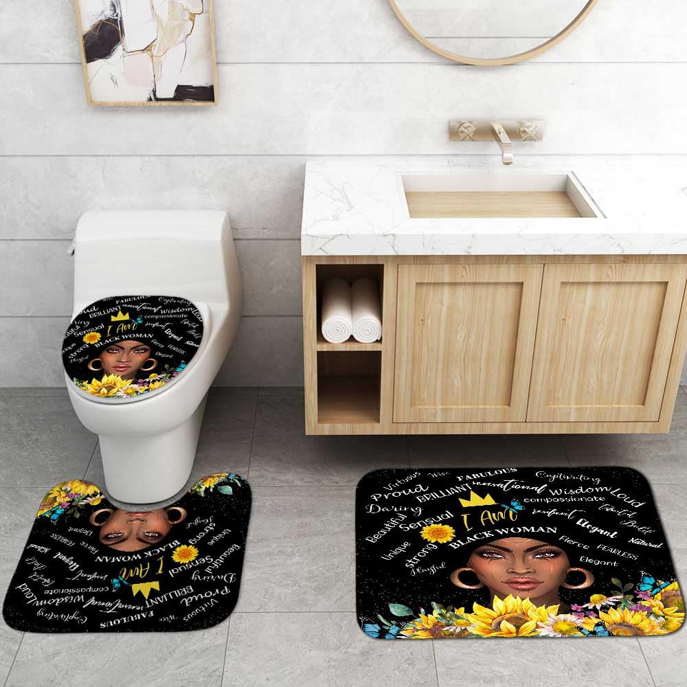 4PCS Sexy Black Girl Magic Shower Curtain Set,