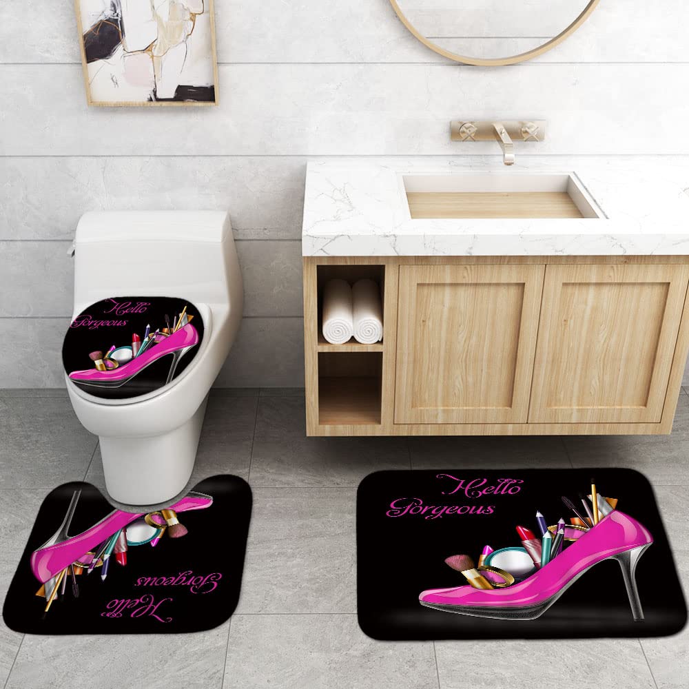 4PCS Sexy Black Girl Magic Shower Curtain Set,