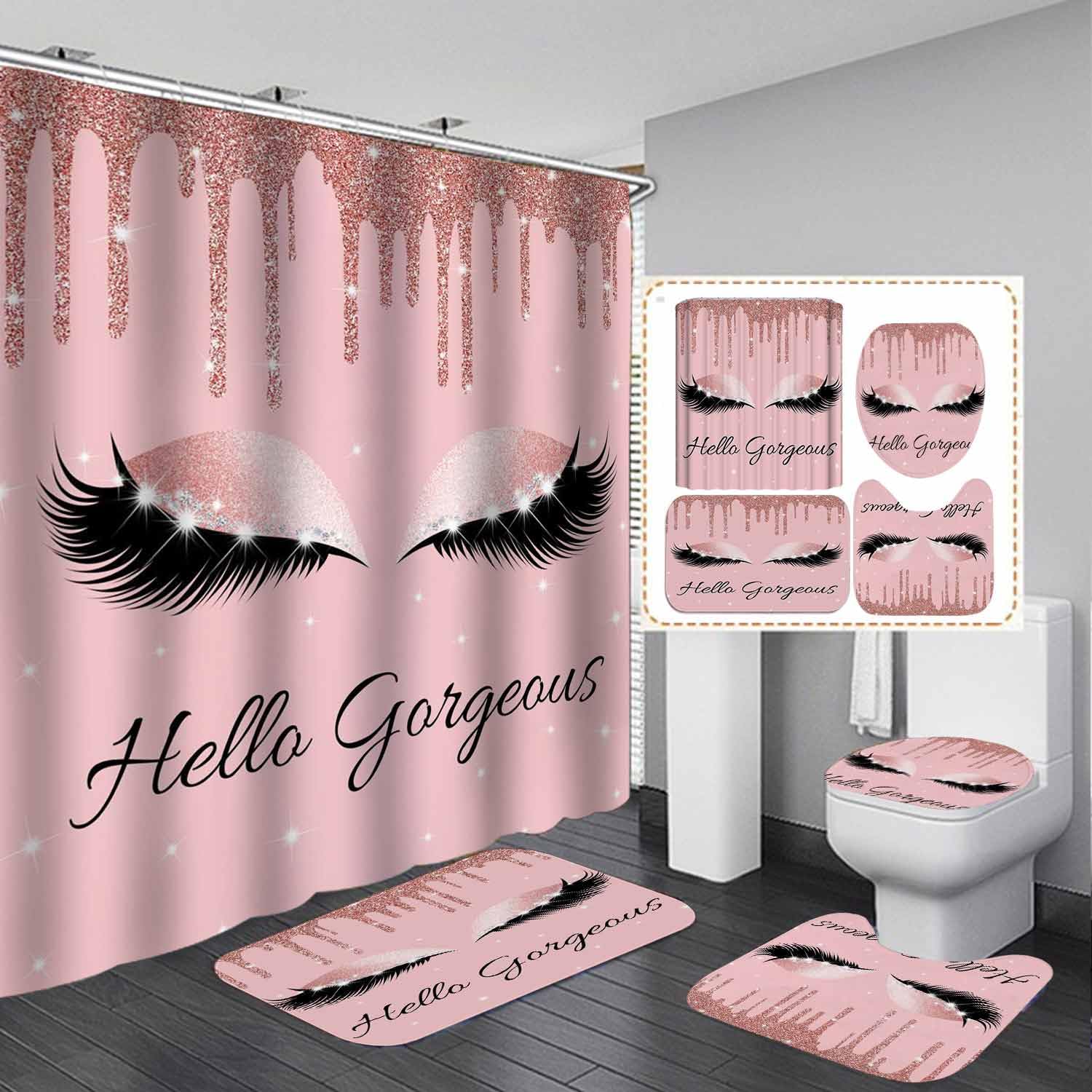 4PCS Sexy Black Girl Magic Shower Curtain Set,