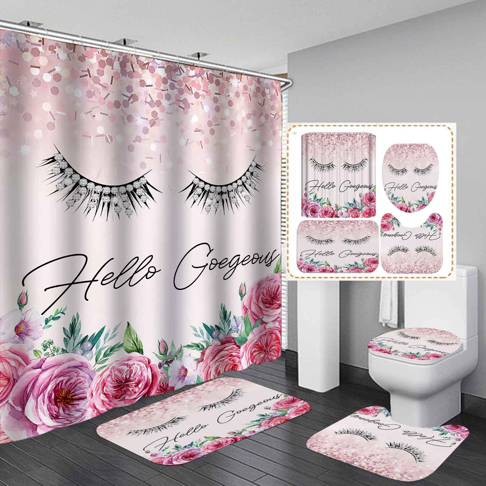 4PCS Sexy Black Girl Magic Shower Curtain Set,