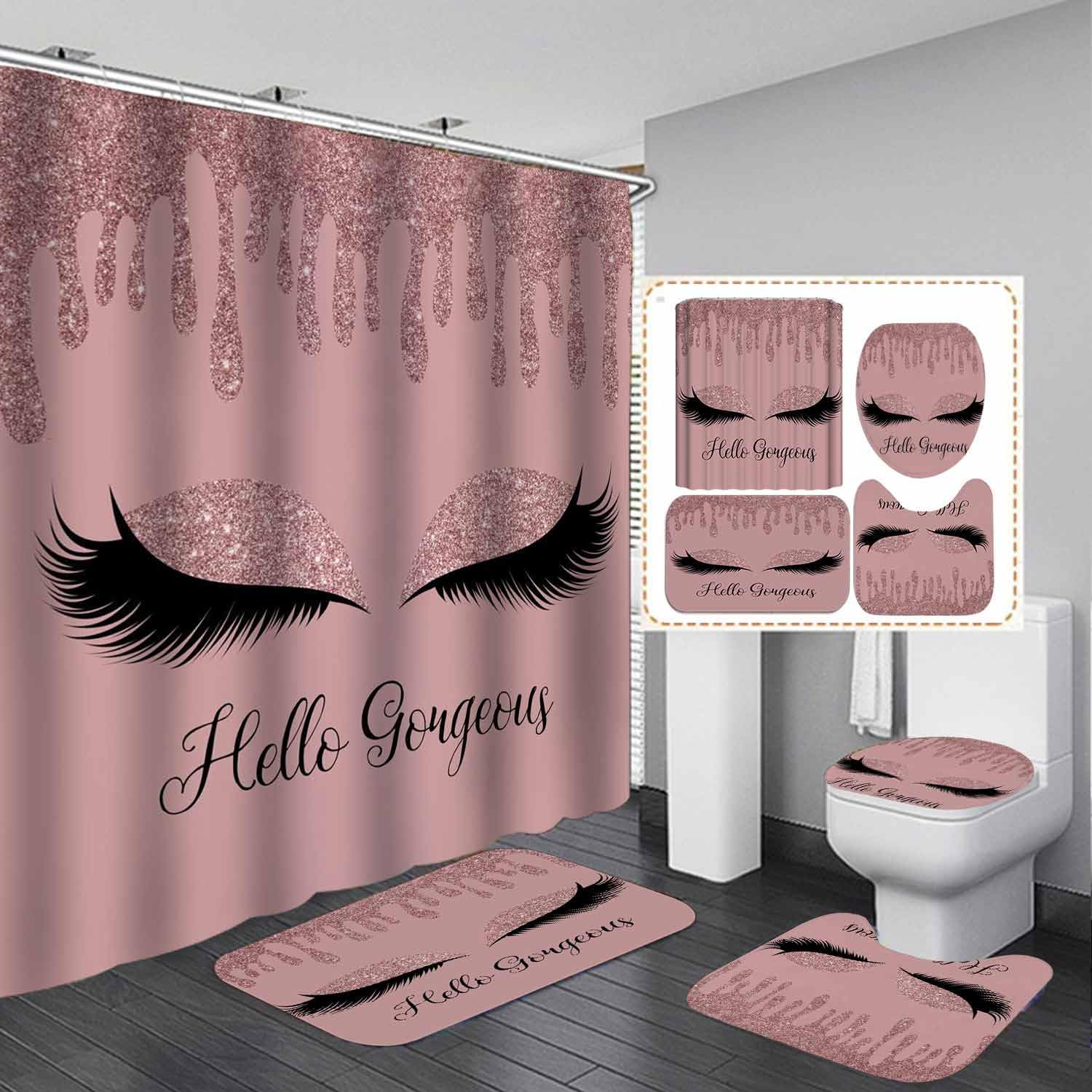 4PCS Sexy Black Girl Magic Shower Curtain Set,