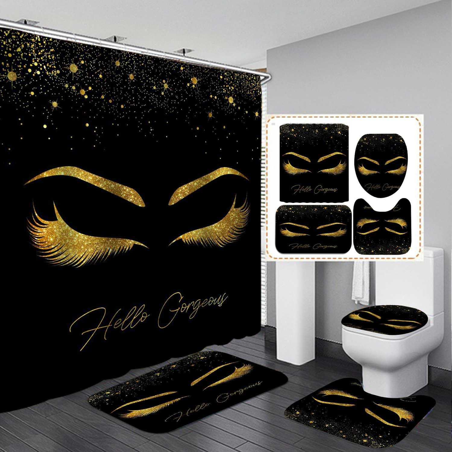 4PCS Sexy Black Girl Magic Shower Curtain Set,