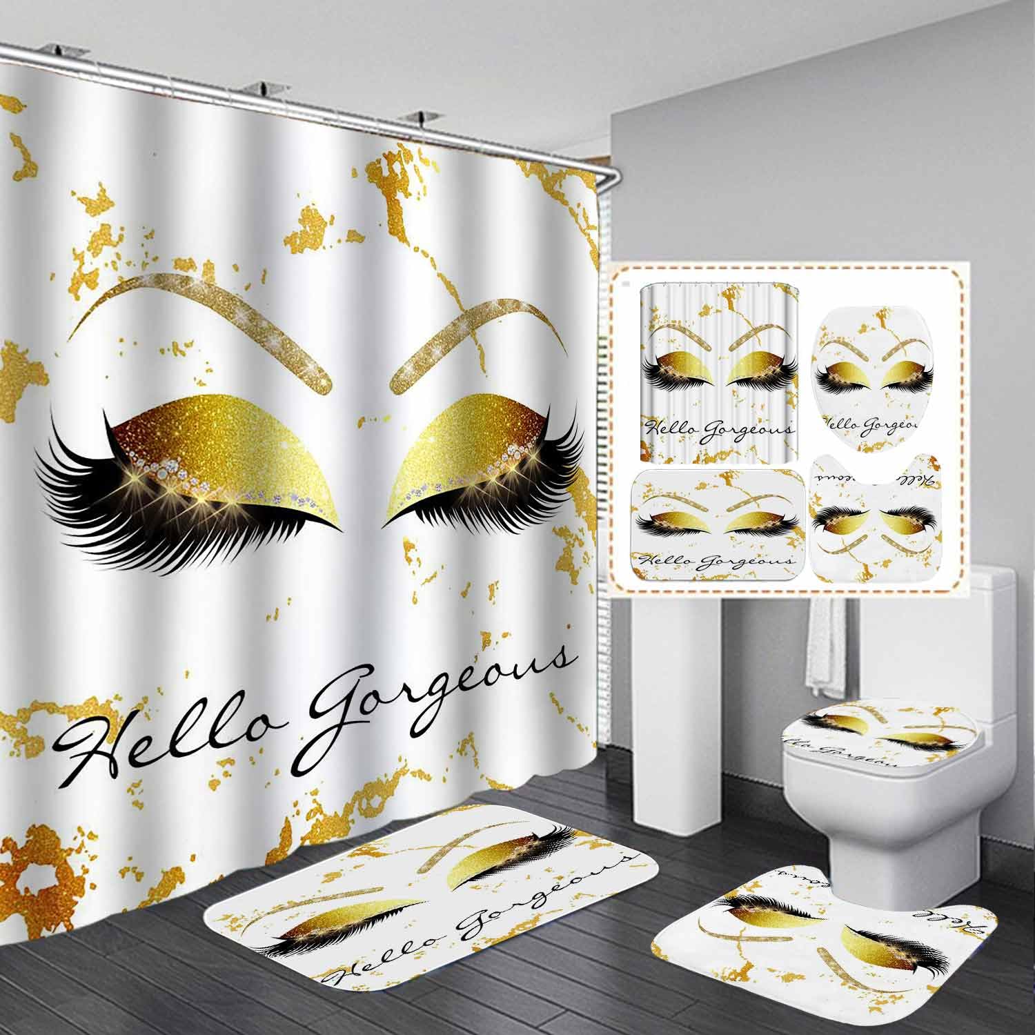 4PCS Sexy Black Girl Magic Shower Curtain Set,