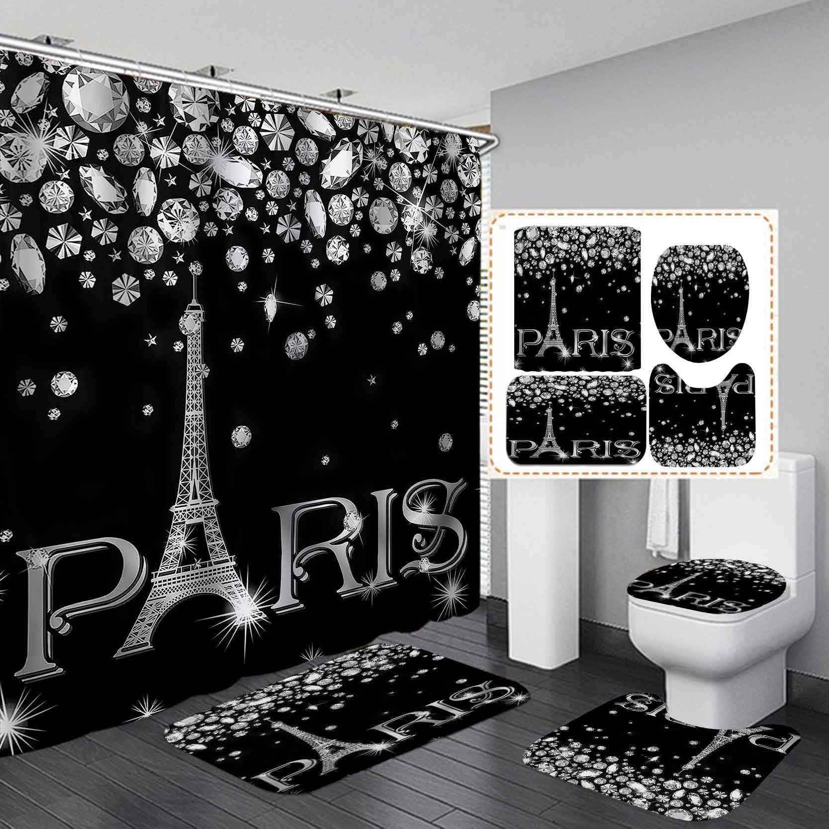 4PCS Sexy Black Girl Magic Shower Curtain Set,