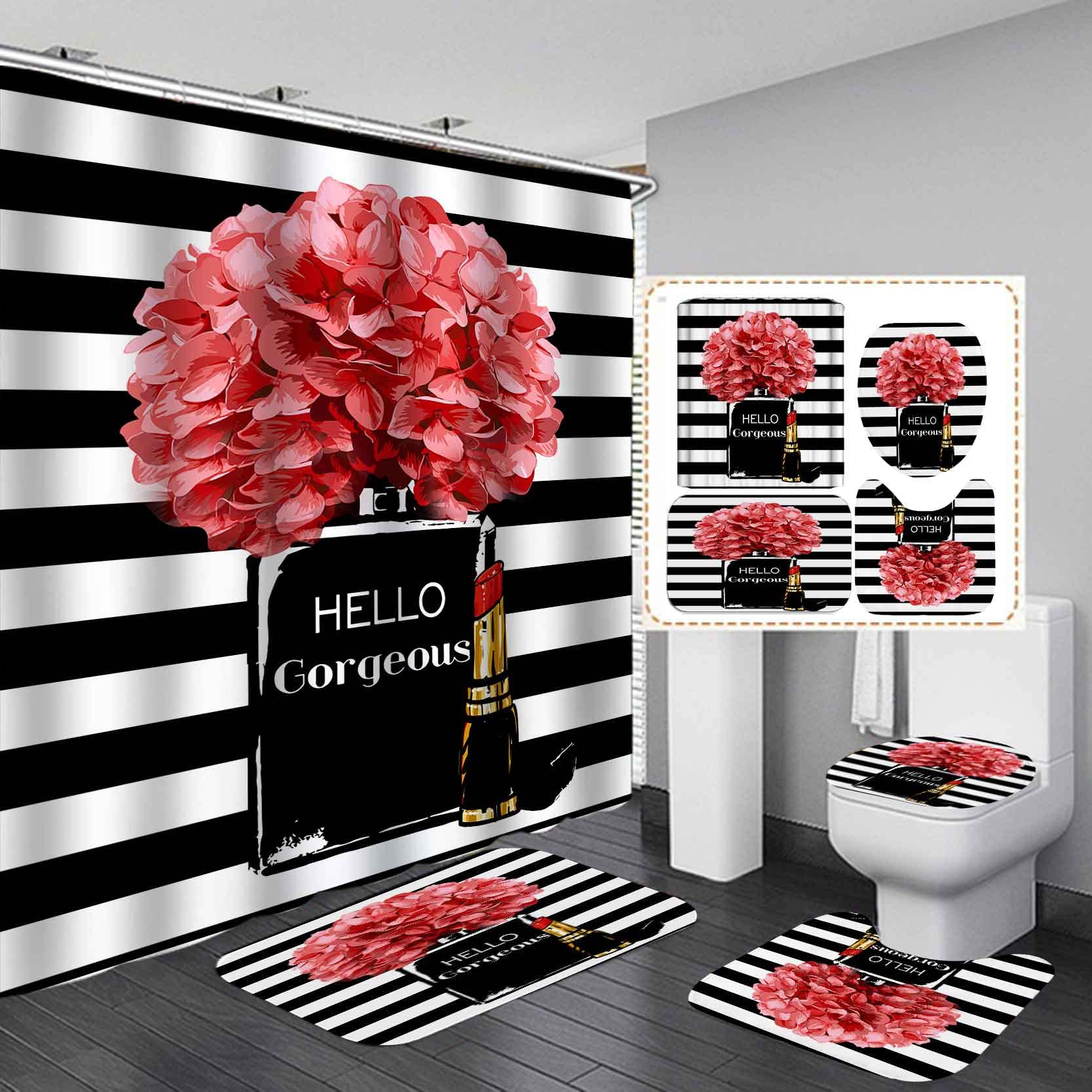 4PCS Sexy Black Girl Magic Shower Curtain Set,