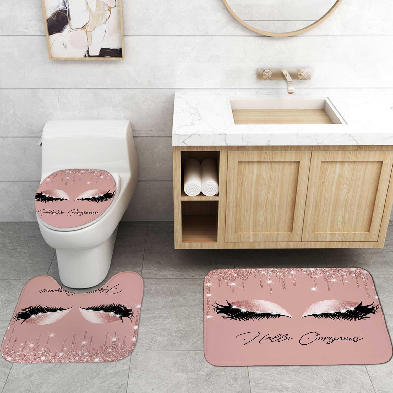 4PCS Sexy Black Girl Magic Shower Curtain Set,