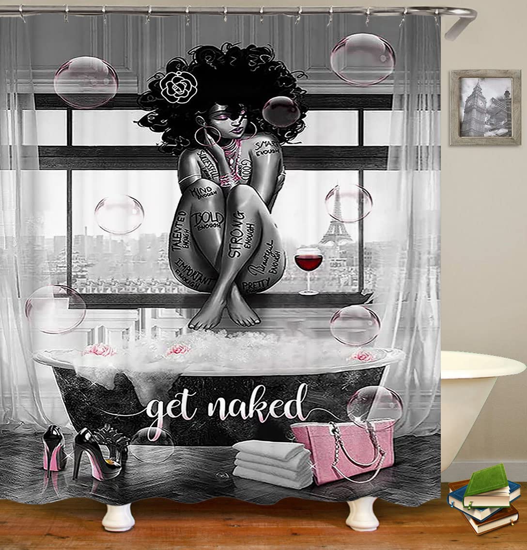 4PCS Sexy Black Girl Magic Shower Curtain Set,