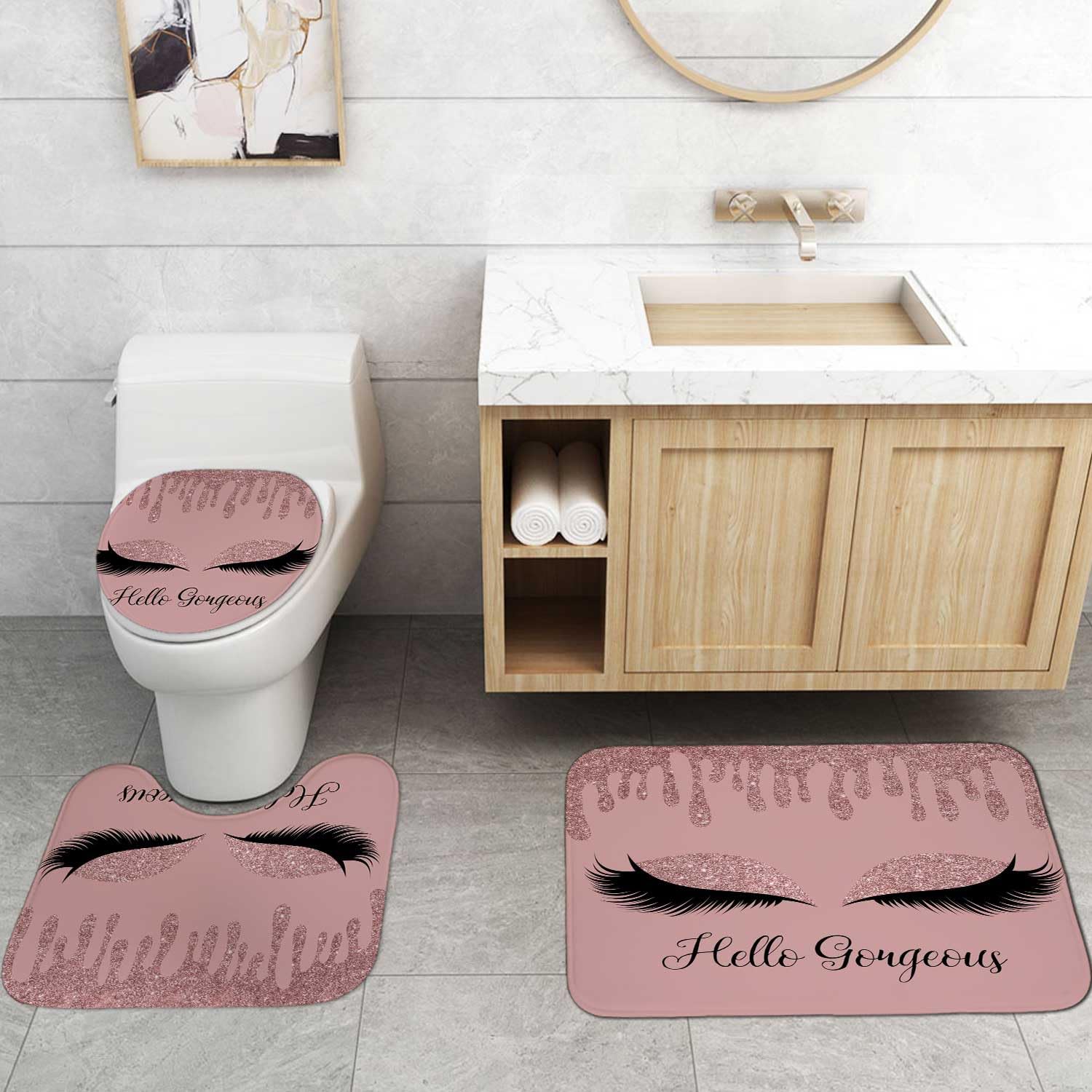 4PCS Sexy Black Girl Magic Shower Curtain Set,