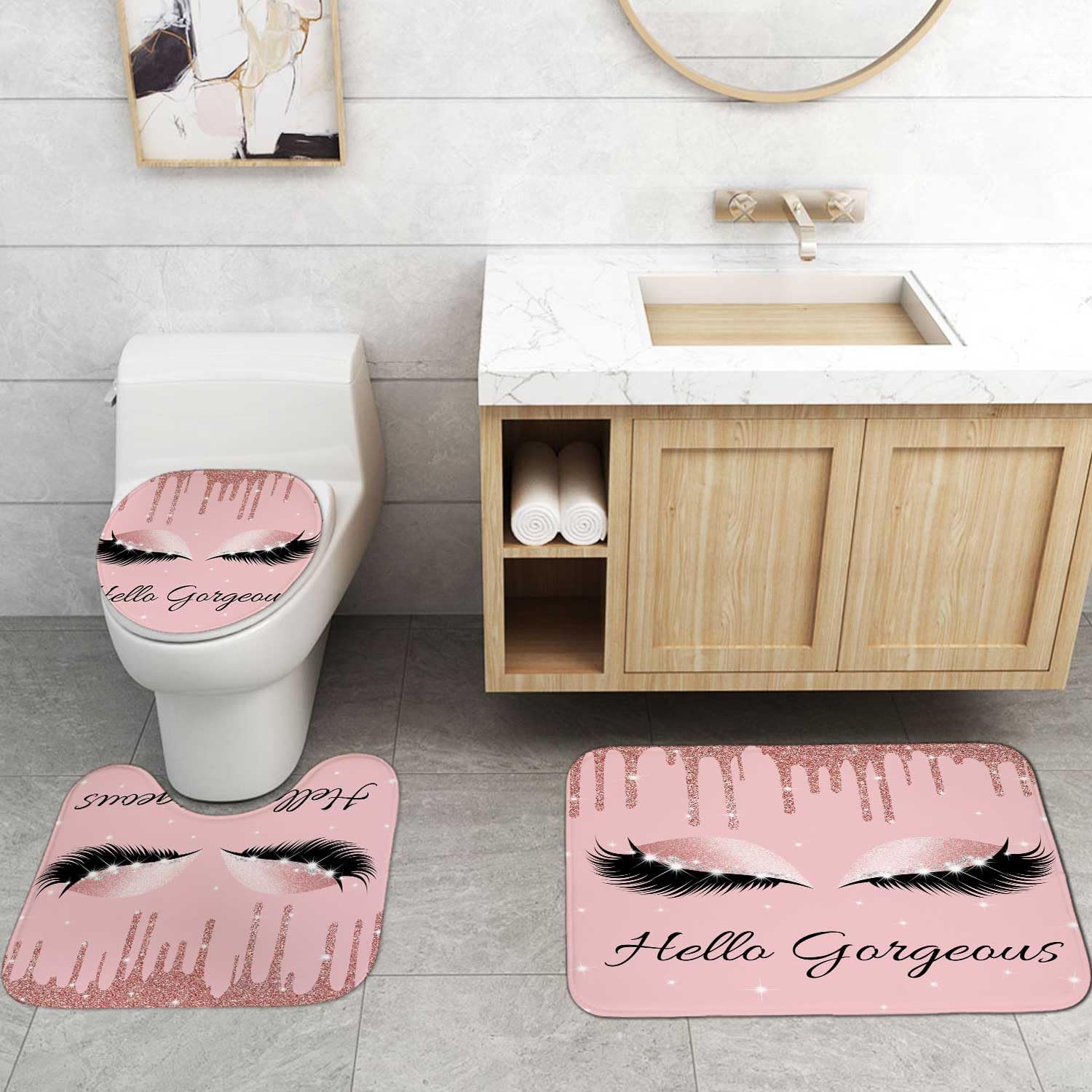 4PCS Sexy Black Girl Magic Shower Curtain Set,