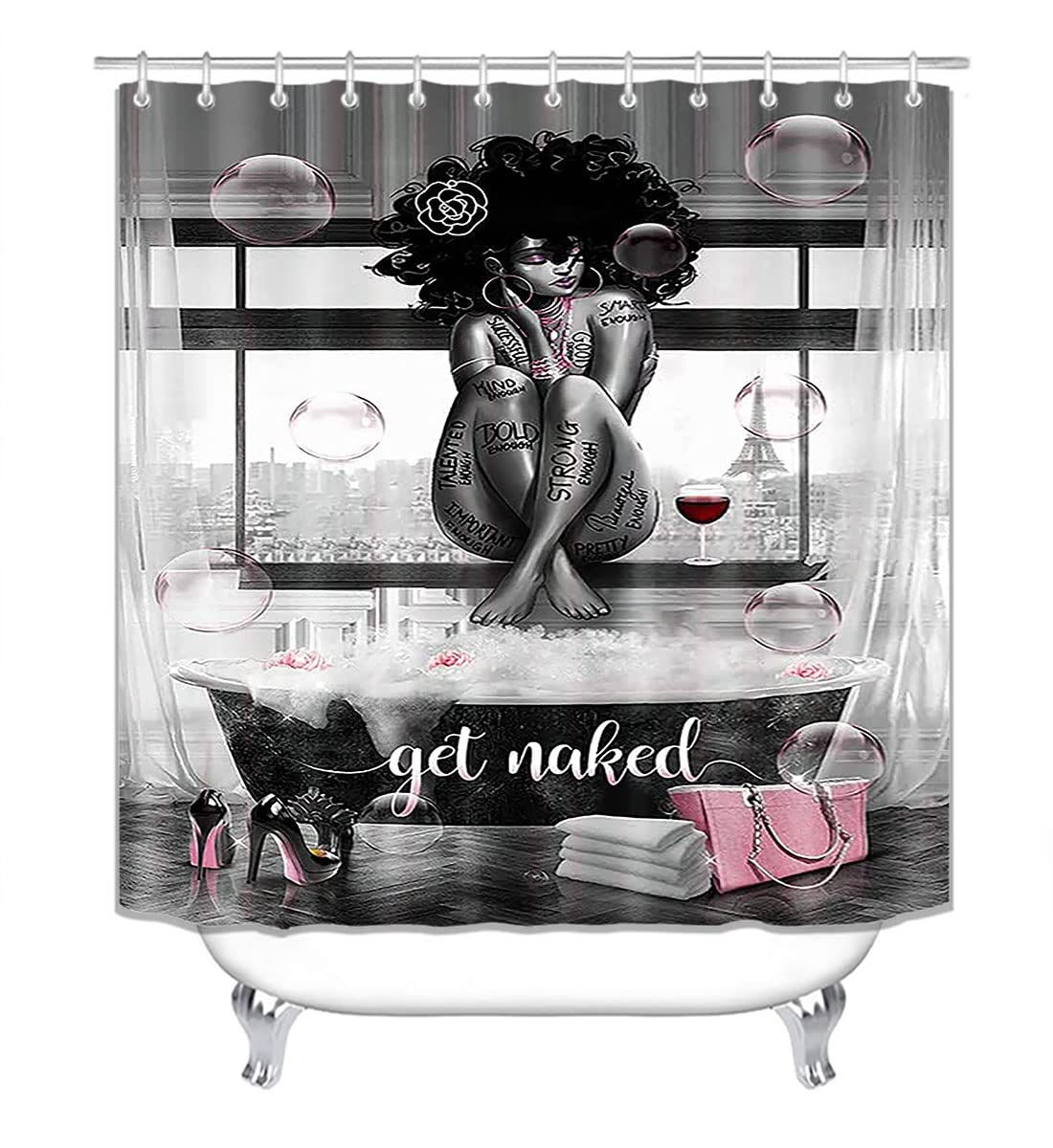 4PCS Sexy Black Girl Magic Shower Curtain Set,