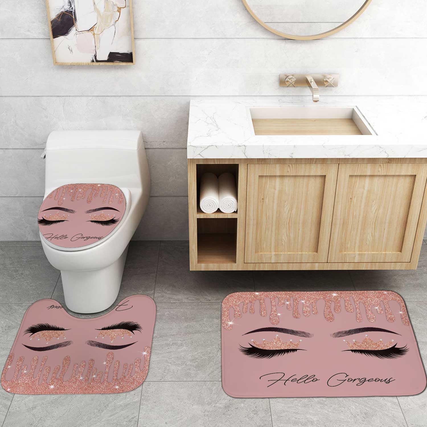 4PCS Sexy Black Girl Magic Shower Curtain Set,