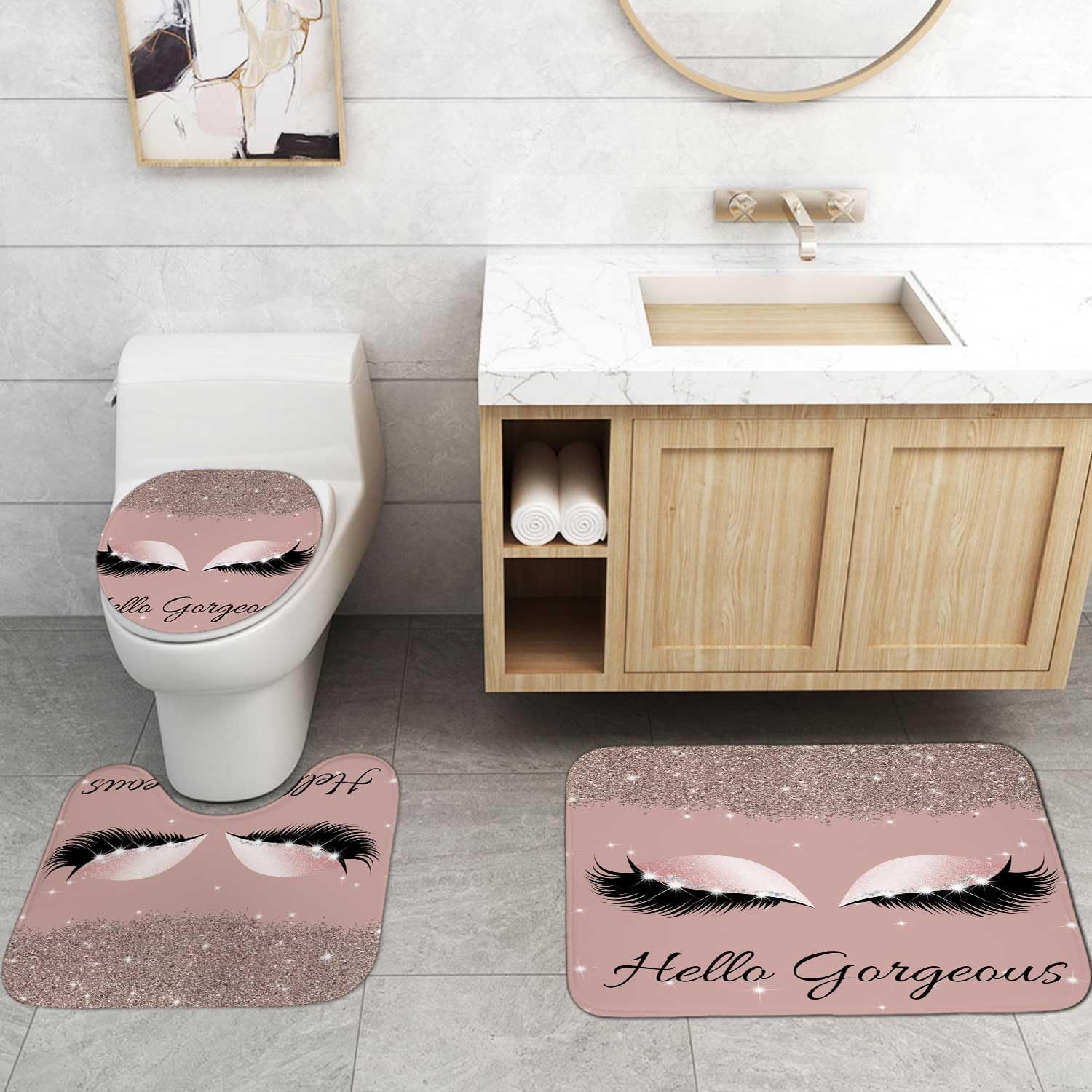 4PCS Sexy Black Girl Magic Shower Curtain Set,