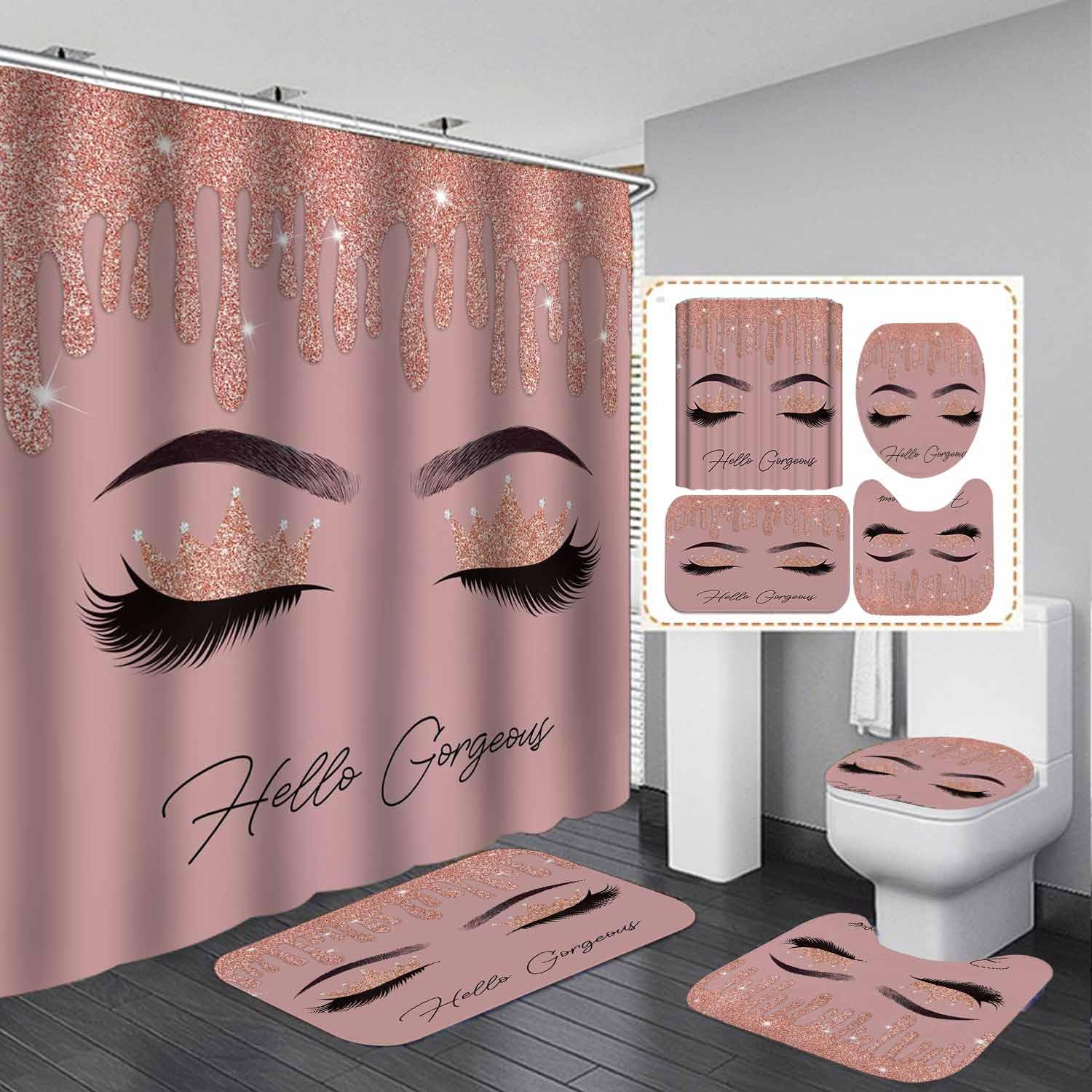 4PCS Sexy Black Girl Magic Shower Curtain Set,
